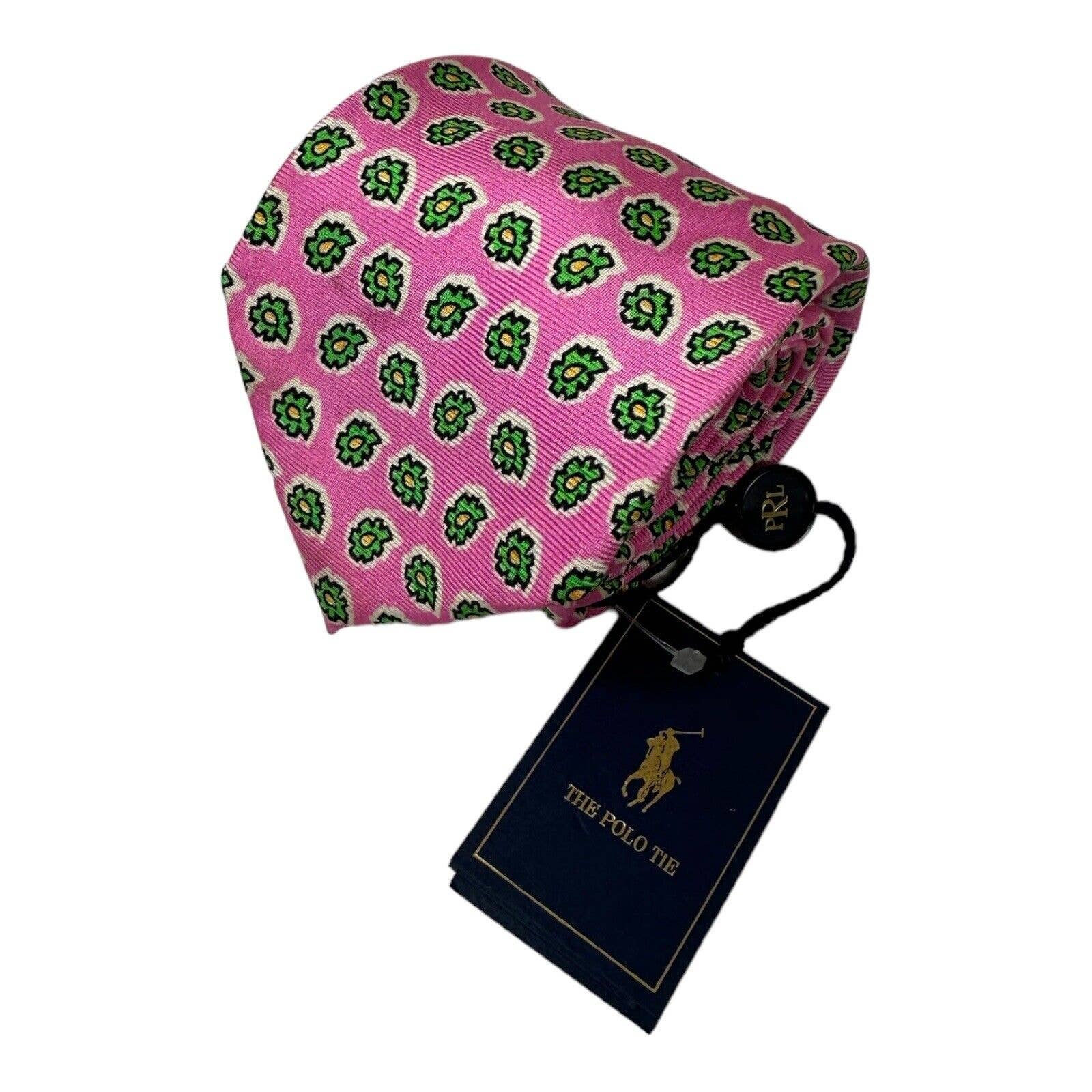 Polo Ralph Lauren Pink Green Patterned Pure Silk Mens Tie 3 Inch Width Nwt